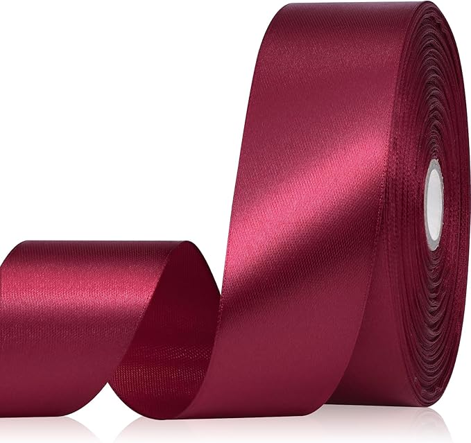 Wine Red Ribbon 1-1/2 Inch, 60 Yards Burgundy Satin Ribbon for Eternal Flower, Fabric Ribbon for Flower Bouquet Gift Wrapping Crafts Wedding Christmas