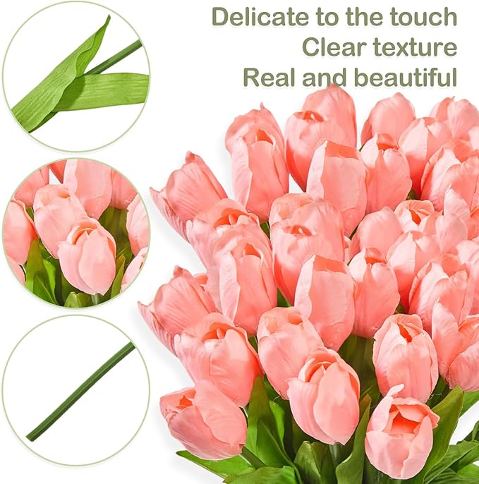 Artificial Flowers Mother's Day Easter Valentine's Day Gifts, Artificial Flowers Fake Tulips Flowers Home Kitchen Wedding Table Decorations a Bunch of 20 Coral Tulips