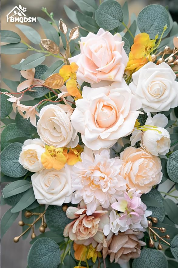 Wedding Welcome Signs Floral(Pack of 2)，Wedding Arch Flowers for Wedding Decorations and Reception Backdrop Decoration (New Champagne)