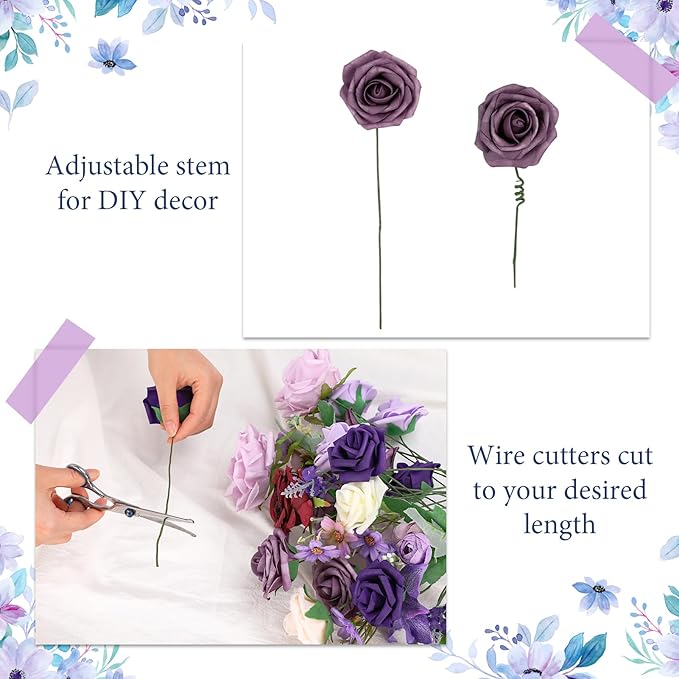 Jspupifip Purple Artificial Silk Flowers Combo Box Set, Fake Roses Daisy Flowers Arrangement Bouquets for DIY Wedding Flower Centerpiece Baby Shower Floral Home Decor