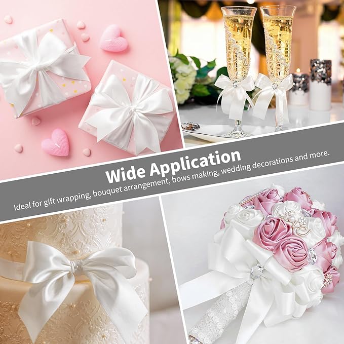 1-1/2 Inch Wide White Satin Ribbon, 50 Yards Solid Polyester Fabric Ribbon for Roses Making, Gift Wrapping, Christmas, Wedding Decorations, Crafts, Bows