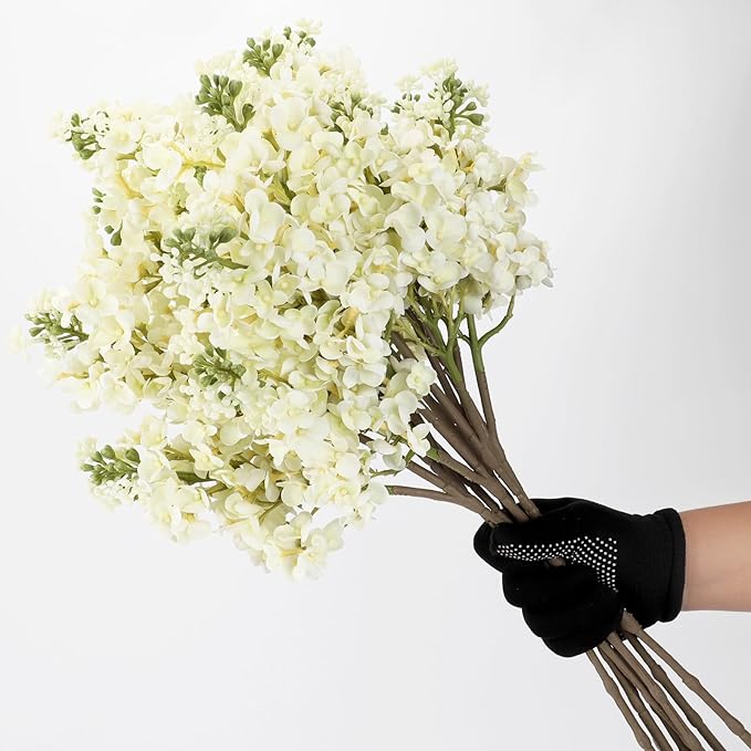 4PCS 25.6inch Lilac Artificial Flowers White Fake Delphinium Long Stem Silk Real Touch Flower Faux Lilac Floral Arrangement for Tall Vase Table Centerpieces Wedding Garden Home Decoration（White）
