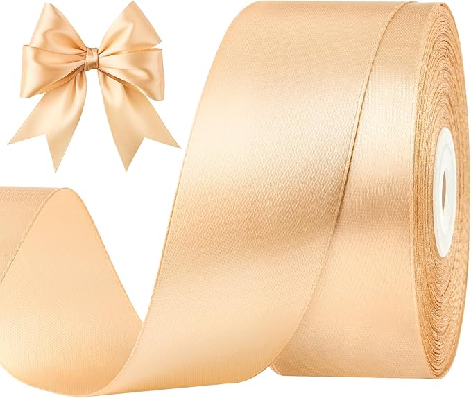 1-1/2 Inches 50 Yards Champagne Satin Ribbon, Solid Fabric Ribbon Roll for Flower Bouquets, Gift Wrapping, Wedding, Handmade Crafts