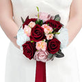 Rinlong 7" Wedding Bouquet for Bride Bridal Bridesmaid Vintage Artificial Flowers Burgundy Silk Bouquet Wedding