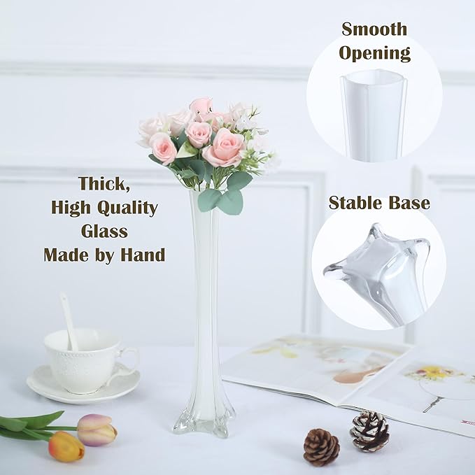 Craft And Party, Pack of 12, Eiffel Tower Vases Centerpiece for Flower, Wedding, Decoration. (24", White)