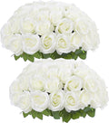 50pcs Roses Artificial Flowers Ivory Silk Roses with Long Stems Fake Flowers for Wedding Bouquet Centerpices Decorations Party Bridal Baby Shower Home Decor
