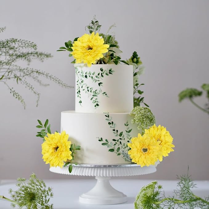 Yellow Gerbera Daisy Fake Flower Artificial Flowers Silk Flowers 10PCS Fake Daisies 17.7in Faux Daisies Flowers for Wedding Bridal Bouquet Party Home Kitchen Decor(Yellow)