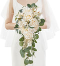 Serwalin 9.8in Wedding Bouquets for Bride, Boho Champagne Roses & Dahlia Flowers for Wedding Decoration