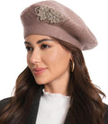 Flower Embroidery Beret Hat for Women, French Style Knitted Beret Hats, Stylish Solid Color Beret Cap for Women Girls Lady