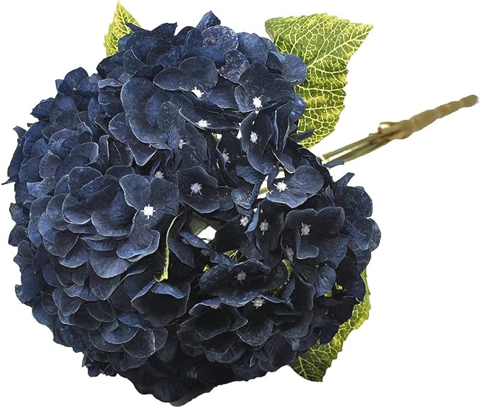 2Bouquets Artificial Fake Flowers Silk Hydrangea Arrangements Wedding Bouquets Decorations Plastic Floral Home Kitchen Garden Party Festival Bar DIY (Navy Blue)