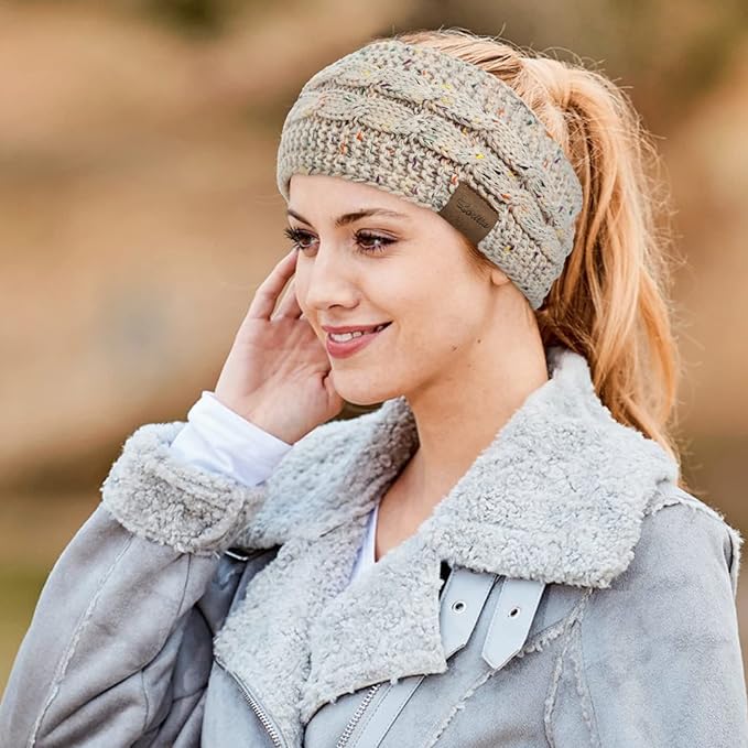 Loritta Womens Ear Warmers Headbands Winter Warm Fuzzy Cable Knit Head Wrap Fleece Lined Gifts