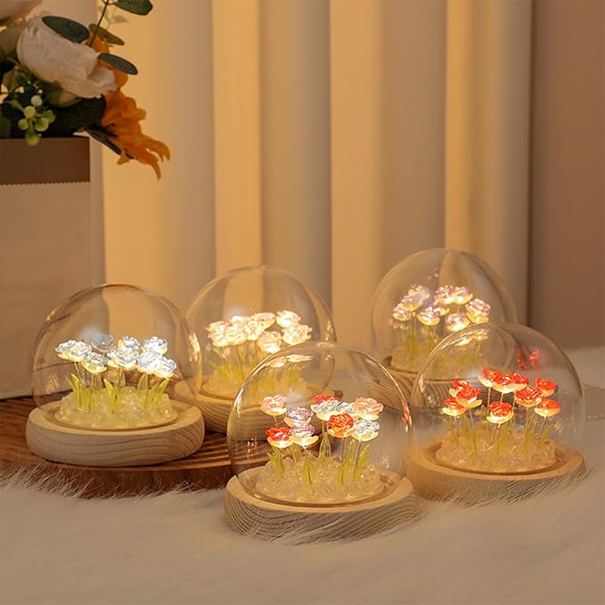 Light Up Rose in A Glass Dome - Valentines Day Gifts for Her, Birthday Gifts for Women, Rose Flower Lamp Night Light, Battery-Powered