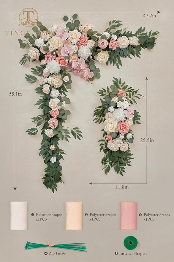 TINGE TIME Artificial Arch Flowers Kit Pack of 5, Wedding Decorations for Reception with Hanging Flowers, Wedding Arch Silk Floral Arrangements Ceremony Backdrop Bridal Shower Outdoor Party Decor