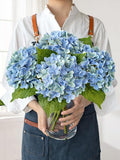4Pcs Hydrangea Artificial Flowers, 20" Lifelike Latex Silk Real Touch Faux Hydrangea Flowers, Artificial Hydrangeas Bouquet for Wedding Centerpieces Tables Party Home (Blue)