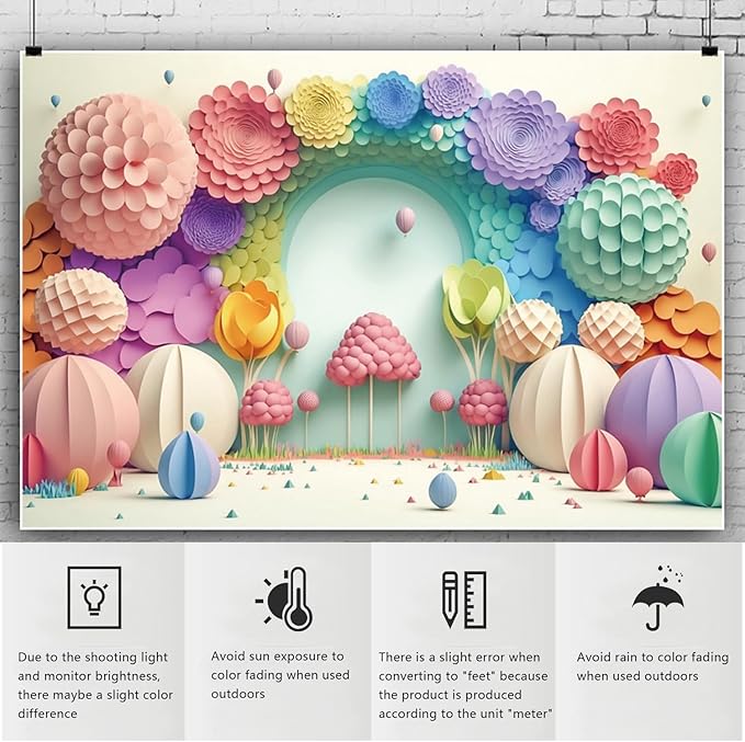 YongFoto Paper Flowers Backdrop 7x5ft Colorful Cut Paper Floral Blossom Rainbow Arch Hot Air Balloon Honeycomb Ball Photography Background Lovely Party Banner Home Decor Photo Studio Booth Props