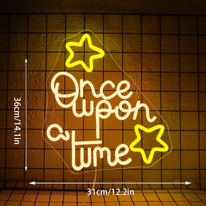 Once Upon A Time Neon Sign Fairy Tale Inspired LED Wall Art for Nursery Bedroom or Living Room Decor Magical Storybook Themed Lighted Sign for Kids and Book Lovers