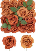 TINGE TIME Terracotta Artificial Flowers Combo Box Set, 16PCS Fake Rose Silk Flower w/Stem for DIY Wedding Bouquets Centerpieces Baby Shower Party Home Spring Decoration (Light & Deep Terracotta)