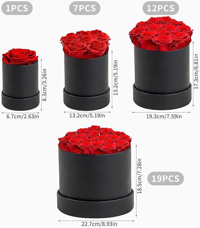 Forever Flowers Preserved Roses in Box, Preserved Flowers Gift with Customizable Greeting Card- Perfect for Women Her Christmas, Valentine’s Day, Anniversary, Birthday (1/7/9/12 Roses)