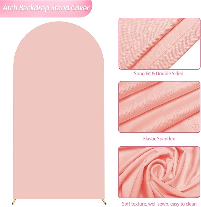 Wokceer 6.6FT Wedding Arch Backdrop Cover Spandex Fitted Wedding Arch Stand Covers Round Top Chiara Backdrop Cover for Birthday Party Ceremony Banquet Decoration Pale Pink