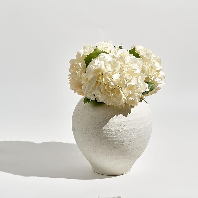LB2 White Ceramic Large Vase, 11.8" Tall Zen Style vase, Terra Cotta Pitcher Vase, Distressed Farmhouse Decor, Pottery Decorative Flower for Home Decor (C - White 11.8")