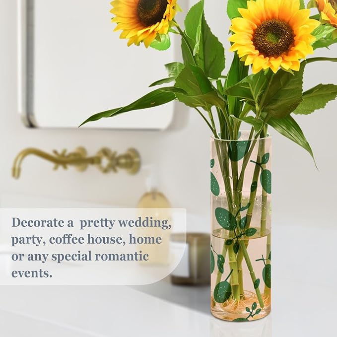 Flower Vase Clear Plastic Cylinder Vases Decor for Centerpieces Home Storage Office Weddings Green Avocados White Flower Pink 11.8 x 3.9 in