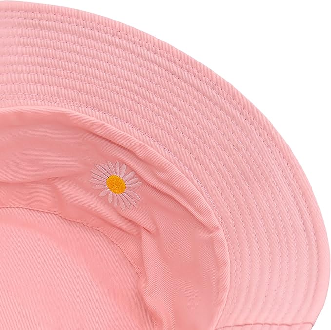 Flower Reversible Bucket Hat Cotton Summer Travel Beach Sun Hats Emboridery for Women Men