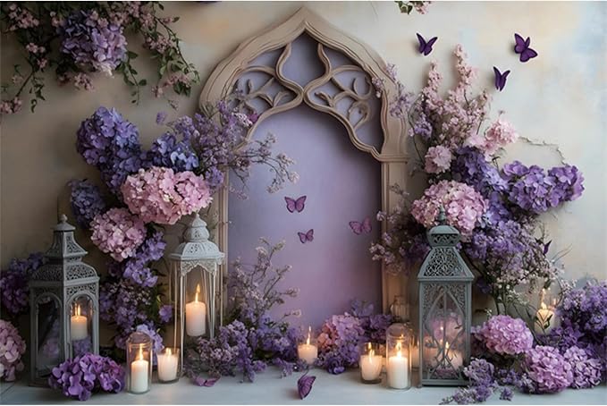 YongFoto Elegant Flower Wall Backdrop 5x3ft Floral Butterfly Candle Photography Background Baby Bridal Shower Wedding Girl Birthday Party Banner Room Decor Portrait Photoshoot Wallpaper Photo Booth
