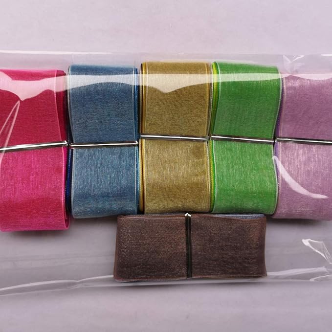 Chenkou Craft Solid Organza Ribbon Assorted 24 Yards Craft Bow Party Decoration Packing Ribbons (Mix, 2"(50mm))