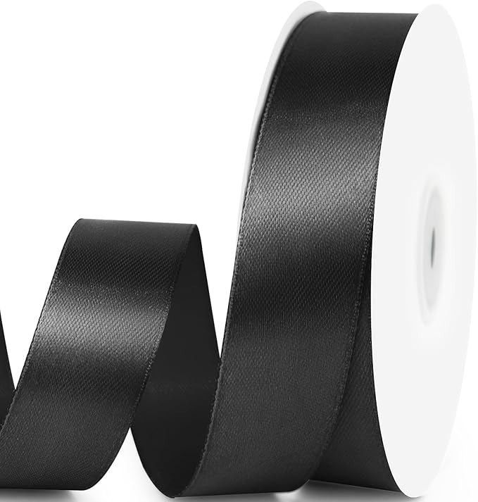 1" x 50 Yards Satin Ribbon - Black Silk Ribbon with Spool - Ideal for Gift Wrapping, Floral Bouquets, Crafts, Wedding Party Decorations, Christmas and Sewing Projects