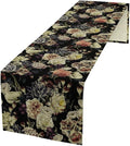 Vintage Flowers Table Runner,Black Rose Peony Gothic Floral Spring Summer Seasonal Table Runner for Home Kitchen Table Dining Indoor Outdoor Party Decor 13x60 Inch