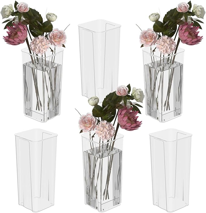6 Packs Acrylic Flower Vases, Clear Tall Square Table Vases