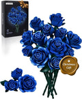 iATOM Blue Rose Bouquet Building Set, Gift for Christmas, Artificial Flowers Botanical Collection for Adults - Gothic Home Office Table Centerpiece Retro Decor - IA11007