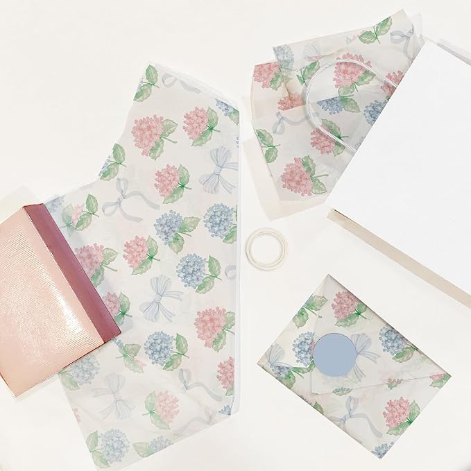 Pro Supply Global Hydrangeas Printed Tissue Paper for Gift Bags or Boxes and Wrapping - Bulk Decorative Art Tissue Paper for Packaging and Gifting | 24 Sheets 20" x 30"