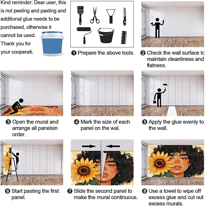 KIREUPA Sunflower Woman Art Wall Mural, Curly Hair Girl with Sunflower 3d Wall Murals, Modern Portrait and Flower Wallpaper Mural, for Living Room Bedroom Large Wallpaper Indoor Decor 98.4" W x68.9 H
