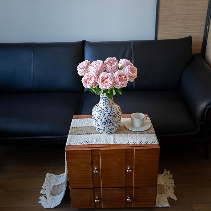 Fake Flowers for Decoration Home Decor Real Touch Artificial Flowers Austin Rose Peony Latex Fake Flower Living Room Decoration Vivid Pink Roses Peonies (Light Pink 4pcs)