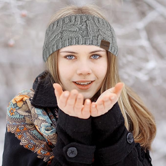 Loritta Womens Ear Warmers Headbands Winter Warm Fuzzy Cable Knit Head Wrap Fleece Lined Gifts