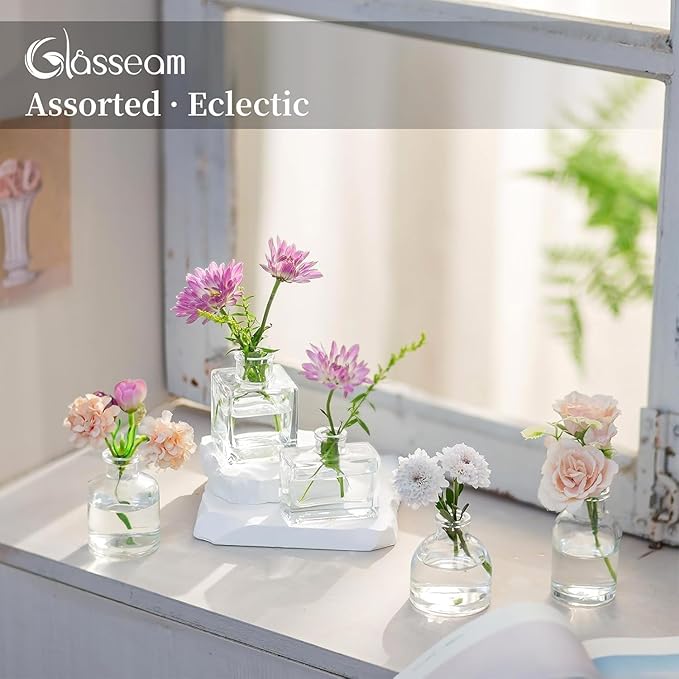 Glasseam Bud Vases in Bulk 40: Clear Glass Vases for Centerpieces Cute Mini Small Vases for Flowers Decorative Tiny Centerpiece Decor for Table Wedding Party Dining Room Decoration