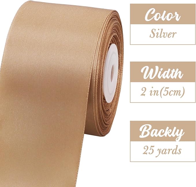 TONIFUL 2 in x 25 Yds Wide Gold Satin Ribbon Solid Fabric Ribbons Roll for Crafts Chair Sash Valentine's Day Gift Wrapping Invitation Cards Floral Hair Bows Sewing Party Wedding Car Decoration