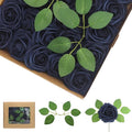 Artificial Flowers Navy Blue Roses 50PCS Real Looking Foam Fake Roses with Leaves and for DIY Wedding Bouquets Bridal Shower Centerpieces Party Decorations (Navy Blue)