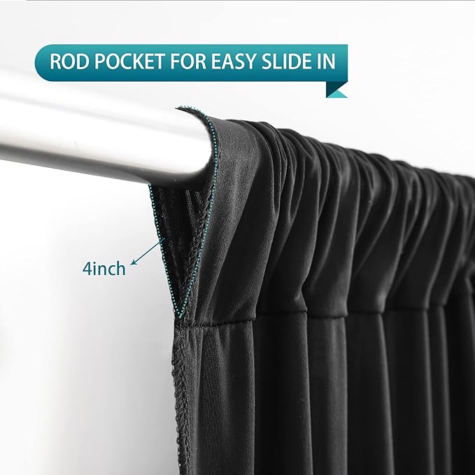 Black Backdrop Curtain 10 Panels-Wrinkle-Free Black Curtains Polyester Photography Drapes for Wedding Birthday Party Photo Background Backdrop Stand- 10FTX40FT