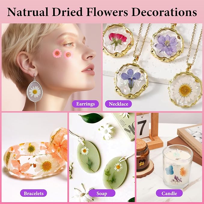 NESCCI 420 Pcs Dried Pressed Flowers for Resin,Real Nature Dried Flowers for Crafts Bulk Dry Flowers Leaves Kit Used for Resin Molds Scrapbooking DIY Art Crafts Candle Soap Making Nails Décor