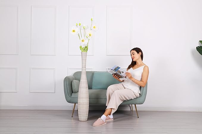Leewadee Decorative Tall Floor Vase for Living Room Decor, 41 inches, White Wash, Resin