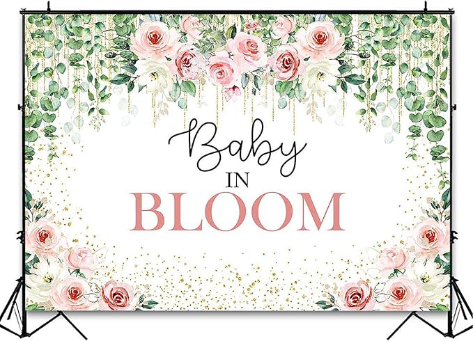 Avezano Baby in Bloom Backdrop Sage Green Leaves with Pink Flowers Baby Shower Party Decorations Baby Girl's Greenery Floral Nature Theme Photography Background Cake Table Banner (6x5ft(72x60in))