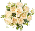 Mkono Peonies Artificial Flowers, Small Silk Flowers for Home Decor Indoor Fake Bouquet Faux Floral Arrangements Dining Table Centerpieces for Kitchen Bridal Wedding Party Decor Champagne