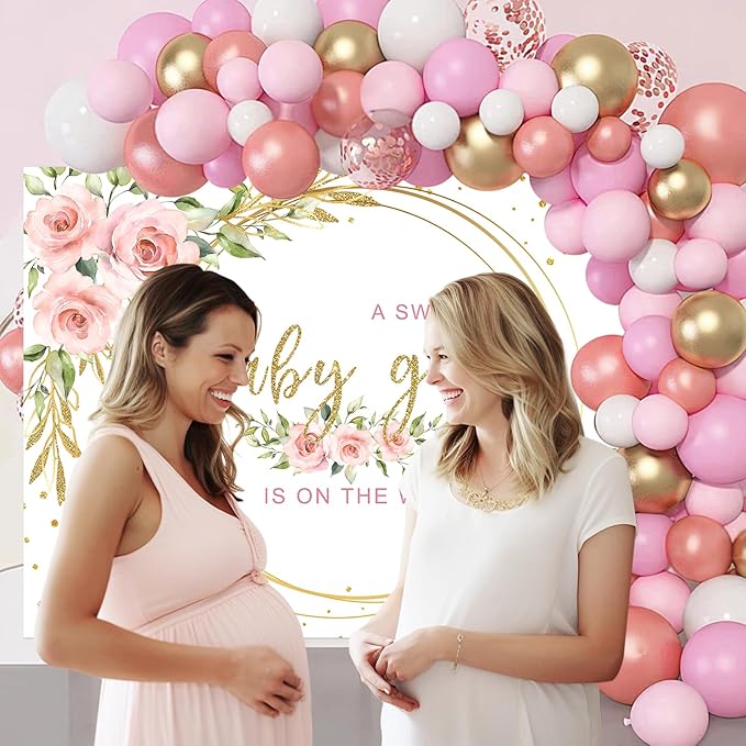 Mocsicka Floral Sweet Baby Girl Backdrop It's a Girl Baby Shower Background Watercolor Pink Floral Baby Shower Party Cake Table Decoration Photo Booth Props (8x6ft)