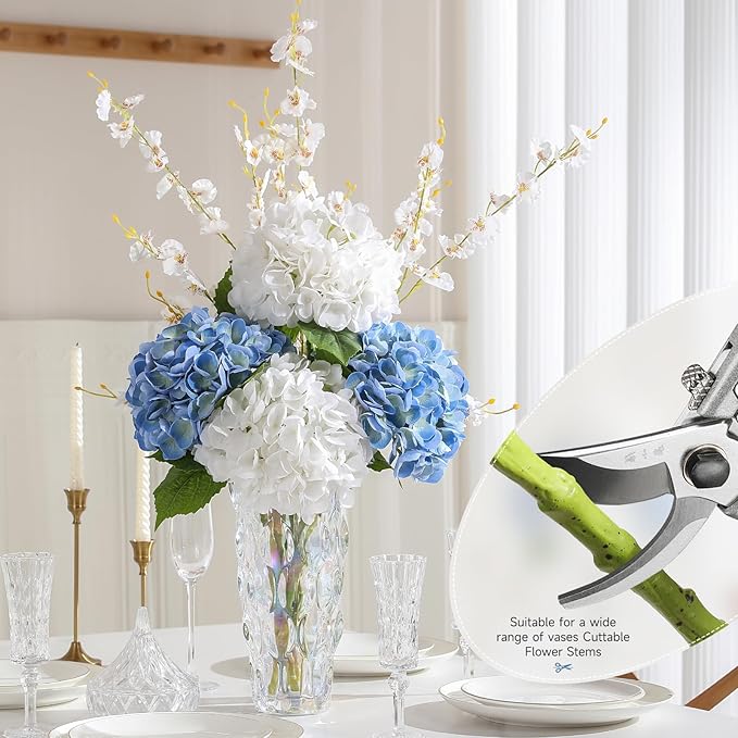 2Pcs Hydrangea Artificial Flowers, 22.44" Real Touch Latex Faux Hydrangea with Long Stems & Leaves for Home Office Decor or Wedding, Party, Centerpieces, Floral Arrangements (Blue)