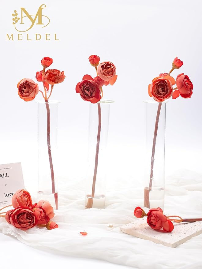 Meldel 32Pcs Ranunculus Artificial Flower, Burnt Orange Faux Ranunculus Flowers for DIY Bouquet, Rose Bulk Fake Peony Wedding Filler Flowers for Centerpieces Arrangements Bridal Shower Decorations