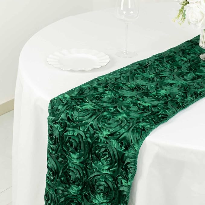 Efavormart Wonderland Rosette Premium Table Runners for Weddings Party Banquets Decor Fit Rectangle and Round Table - Hunter Emerald Green