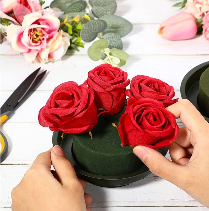 Maitys Floral Foam with Bowl 4.7 Inch Green DIY Flower Arrangement Kit Round Wet Foam, Wedding Aisle Flowers, Party Decoration (12 Pieces)