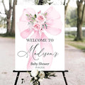 Personalized Pink Bow Baby Shower Welcome Sign, Custom Minimalist Bow Baby Girl Party Sign, Baby's Shower Gifts, Birthday Gifts, Gender Reveal Decorations, Newborn Announcement Party Supplies - 02